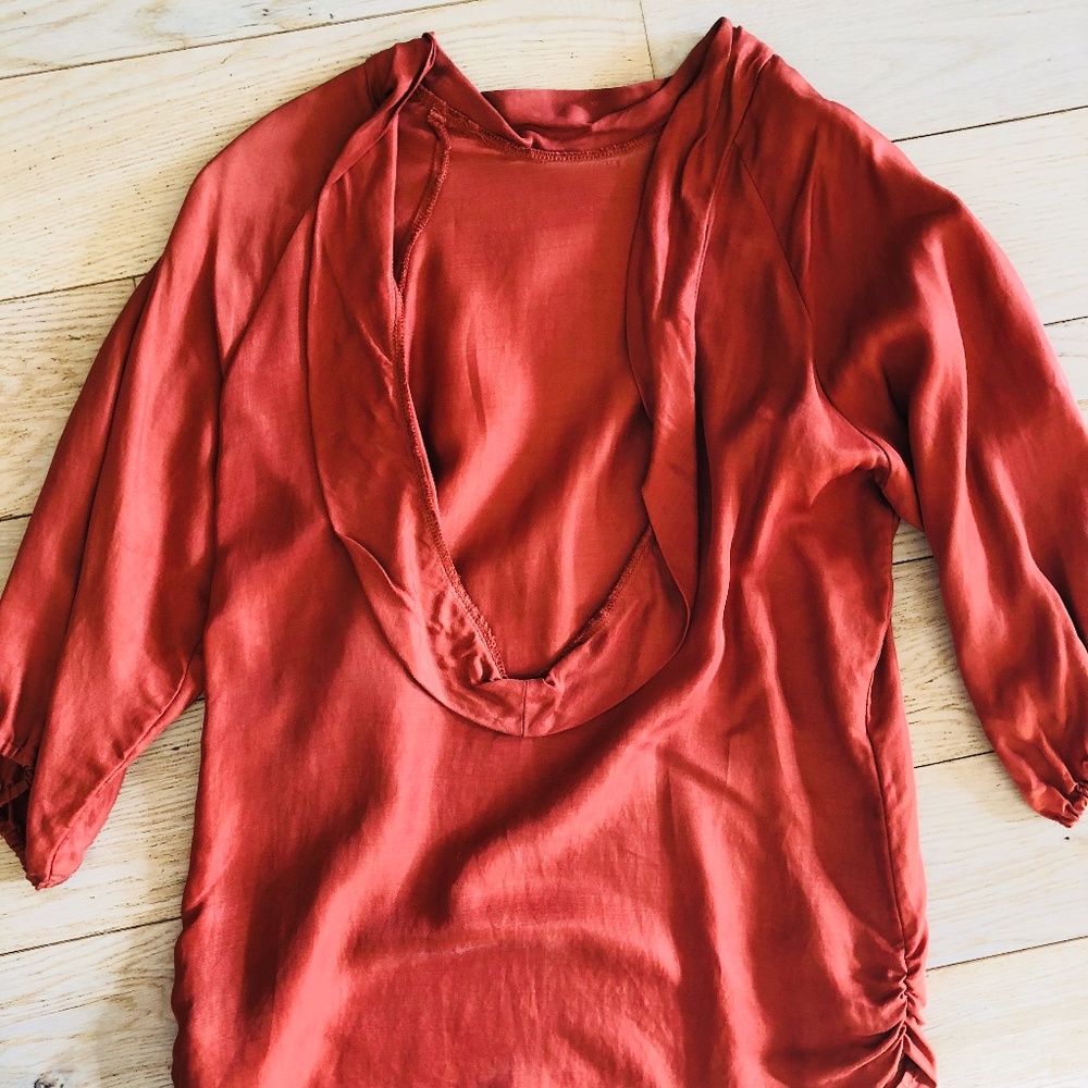 Built by Wendy Orange Silk Low Back Blouse